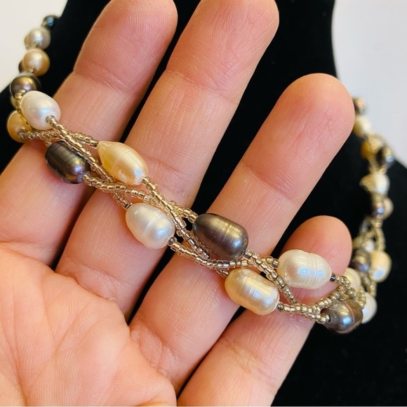 Evergems Pink Multi Strand Pearl Statement Necklace Real Freshwater Pearls - Picture 6 of 15